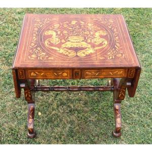 Shuttered Table Forming A Desk, In Marquetry, 18th Century