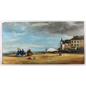 Hsp “trouville Beach”, Signed E. Boudin, 19th