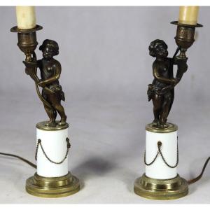Pair Of Bronze Putti Forming Torchères, Late 19th Century
