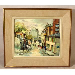 François Claver (1918-?) Hst " Rue De l'Abreuvoir, Paris ", Signé , XXe