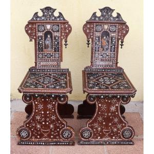 Attributed To Brambilla Adriano (1829-1855), Pair Of Chairs, 19th Century