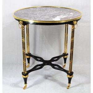  Paul Sormani (1817-1866), Pedestal Table In Wood And Marble, 19th Century