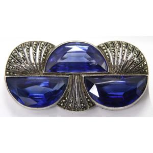 Art Deco Brooch In Silver And Tanzanite, Circa 1920, Signed