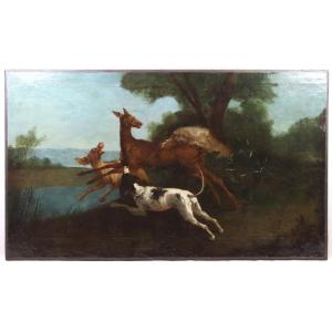 Oudry Jean-baptiste (1686 - 1755). (workshop Of), Hst "deer Hunting, 18th Century