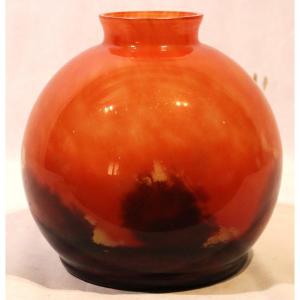 Schneider (attributed), Large Ball Vase In Marmorean Glass, Circa 1930