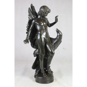 Hippolyte Alexandre Moulin (1832-1884), Bronze "the Man And The Eagle", 19th Century