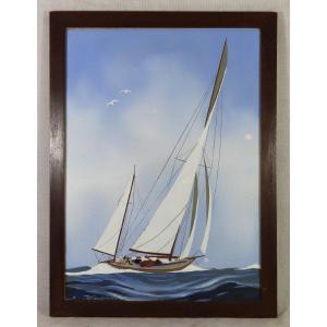 Léon Haffner (1881-1972), Gouache "sailboat Sailing", 20th Century