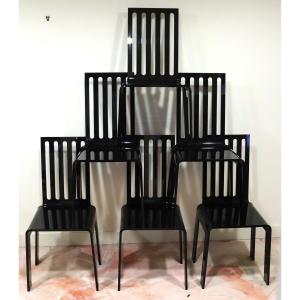 Acrila France, Set Of Six Black Plexiglass Chairs, 20th Century