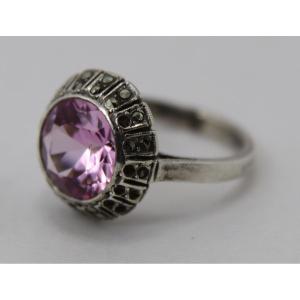 Silver, Amethyst And Marcasite Ring, 20th Century 