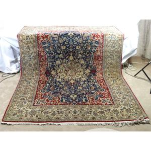 Iran-nain, Tapis Laine Et Soie Décor Floral Et Animaux, XXe