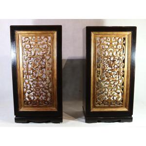 Pair Of Occasional Furniture In Lacquer And Gilded Wood, 20th Century