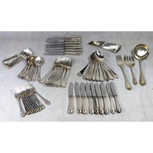 Ercuis Citeaux Model, Silver Metal Cutlery Set, 80 Pieces, 20th Century