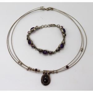 Ensemble Collier Et Bracelet En Argent Et Améthystes, XXe