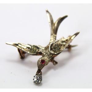 Holy Spirit Dove Brooch In Silver Vermeille, 19th Century