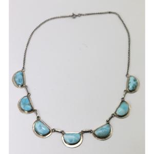 Collier En Argent Et Turquoise, XXe