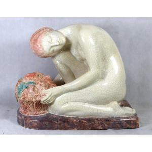 Marcel André Bouraine (1886-1948), Art Deco Earthenware Sculpture, Circa 1920