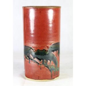 Annie Maume (1945), Enameled Stoneware Vase, Signed, 20th Century