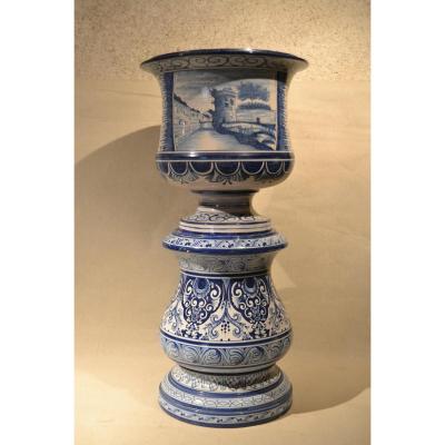 Cache Pot And The Column In De Nevers Earthenware, XIXth