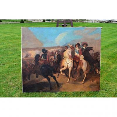Great Hst Painting "the Battle", Signed, XIXth