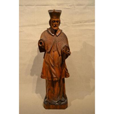 Saint Jean Népomucène In Sculpted Wood, XVIIIth Century