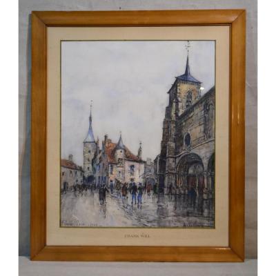 Frank Will (1900-1950) Great Watercolor In Avallon, 1925