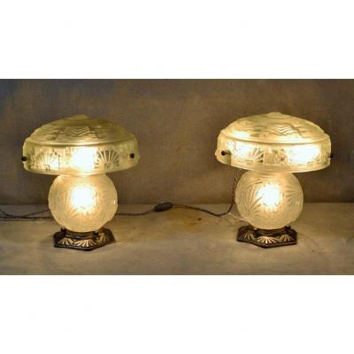 Muller Frères - Lunéville, Pair Of Art Deco Lamps.