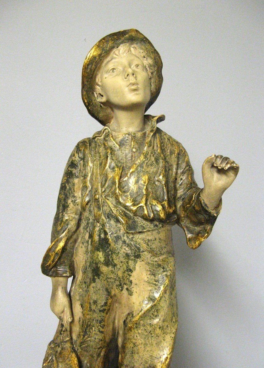 Richard Aurili Terracotta Statue ''the Boy With Fishes''-photo-2