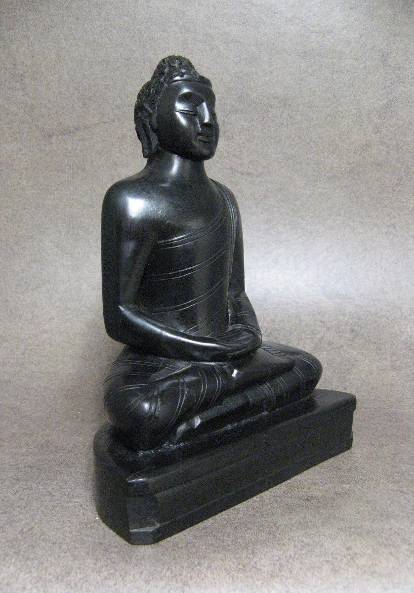 Buddha Dhyana-mudra In Carved Iron Wood.-photo-3