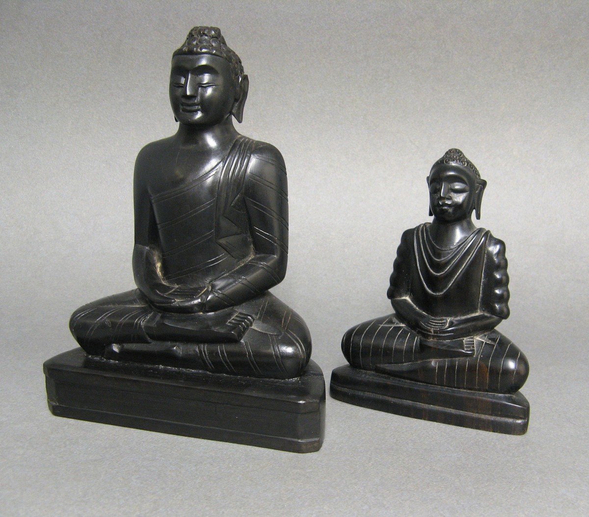 Buddha Dhyana-mudra In Carved Iron Wood.