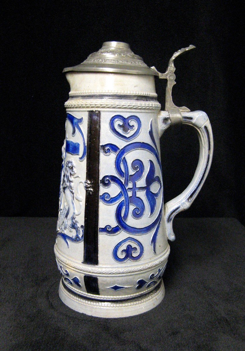 Stoneware Pitcher With The Coat Of Arms Of Belgium.-photo-3