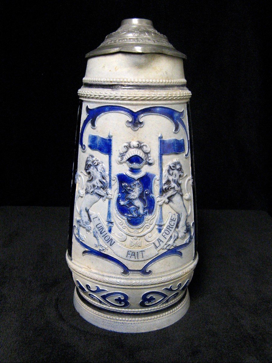 Stoneware Pitcher With The Coat Of Arms Of Belgium.