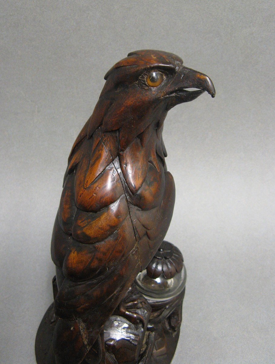 Black Forest Carved Wooden Eagle Desk Inkwell.-photo-2