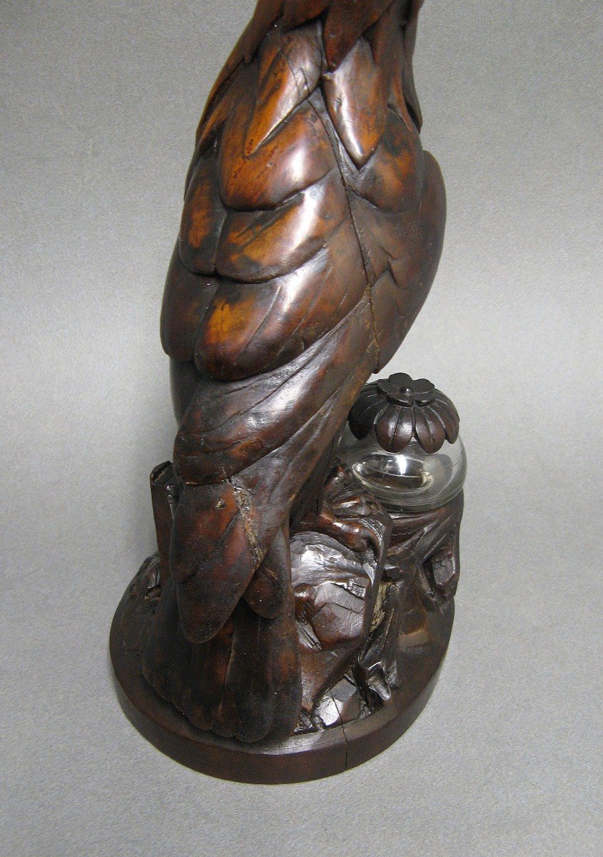 Black Forest Carved Wooden Eagle Desk Inkwell.-photo-1