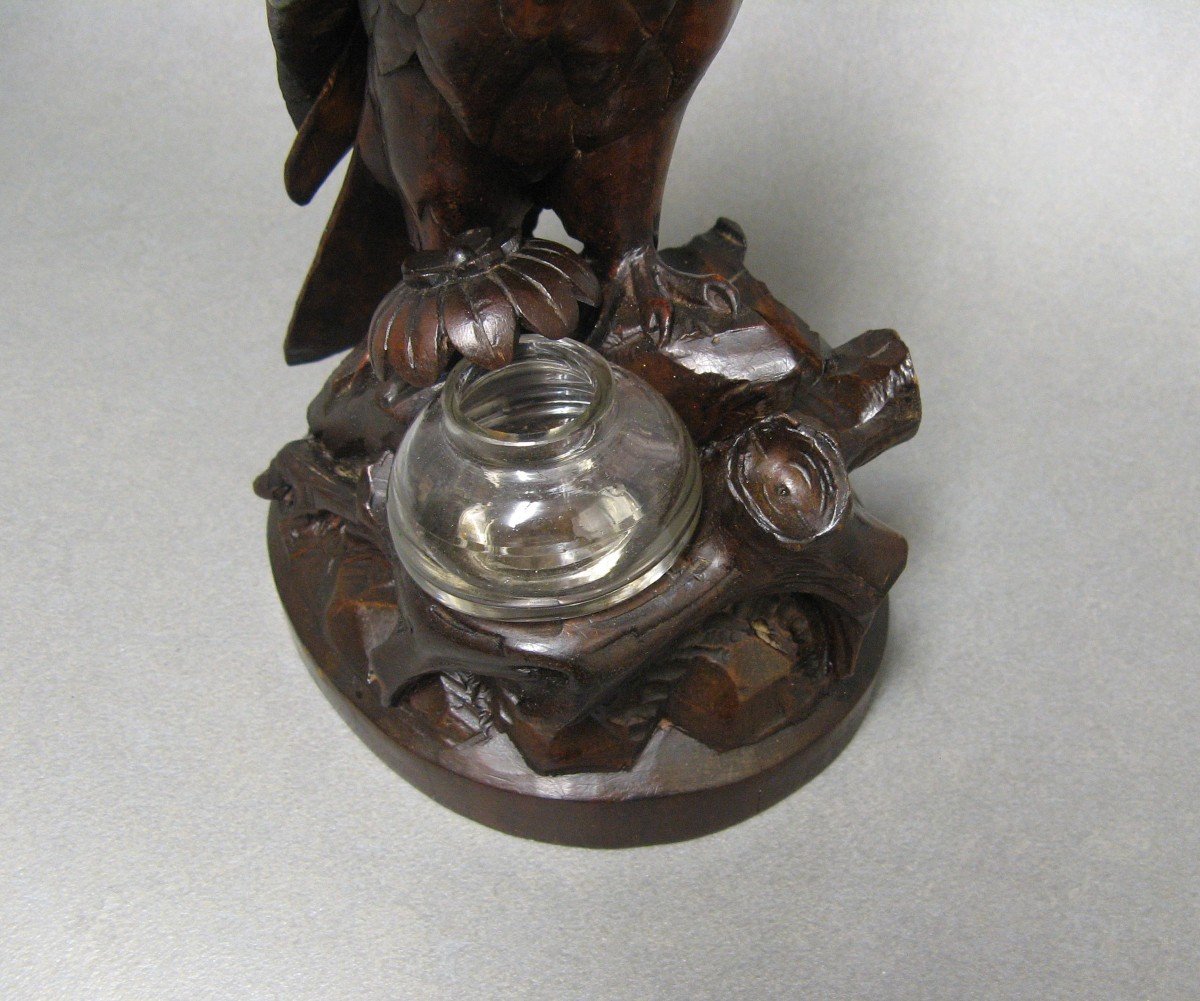 Black Forest Carved Wooden Eagle Desk Inkwell.-photo-2