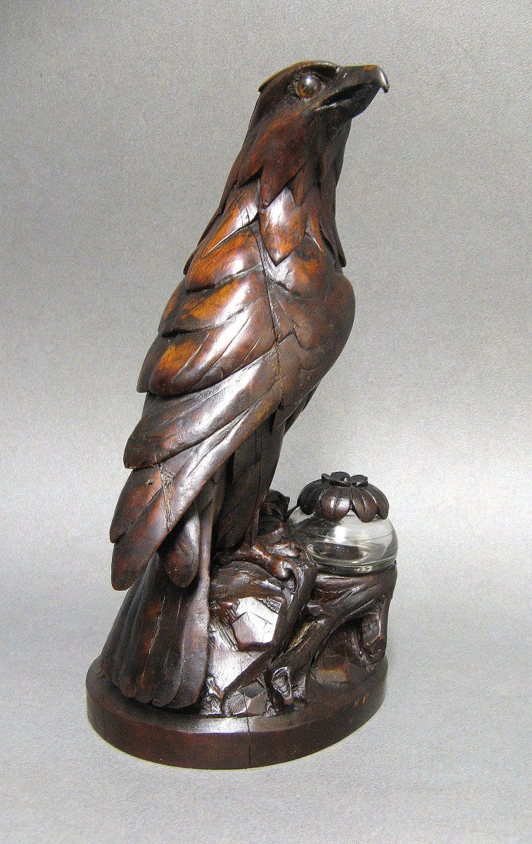 Black Forest Carved Wooden Eagle Desk Inkwell.