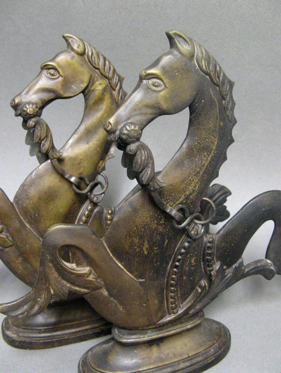 Pair Of Nineteenth Gondola Seahorses. Marine Horses.-photo-2