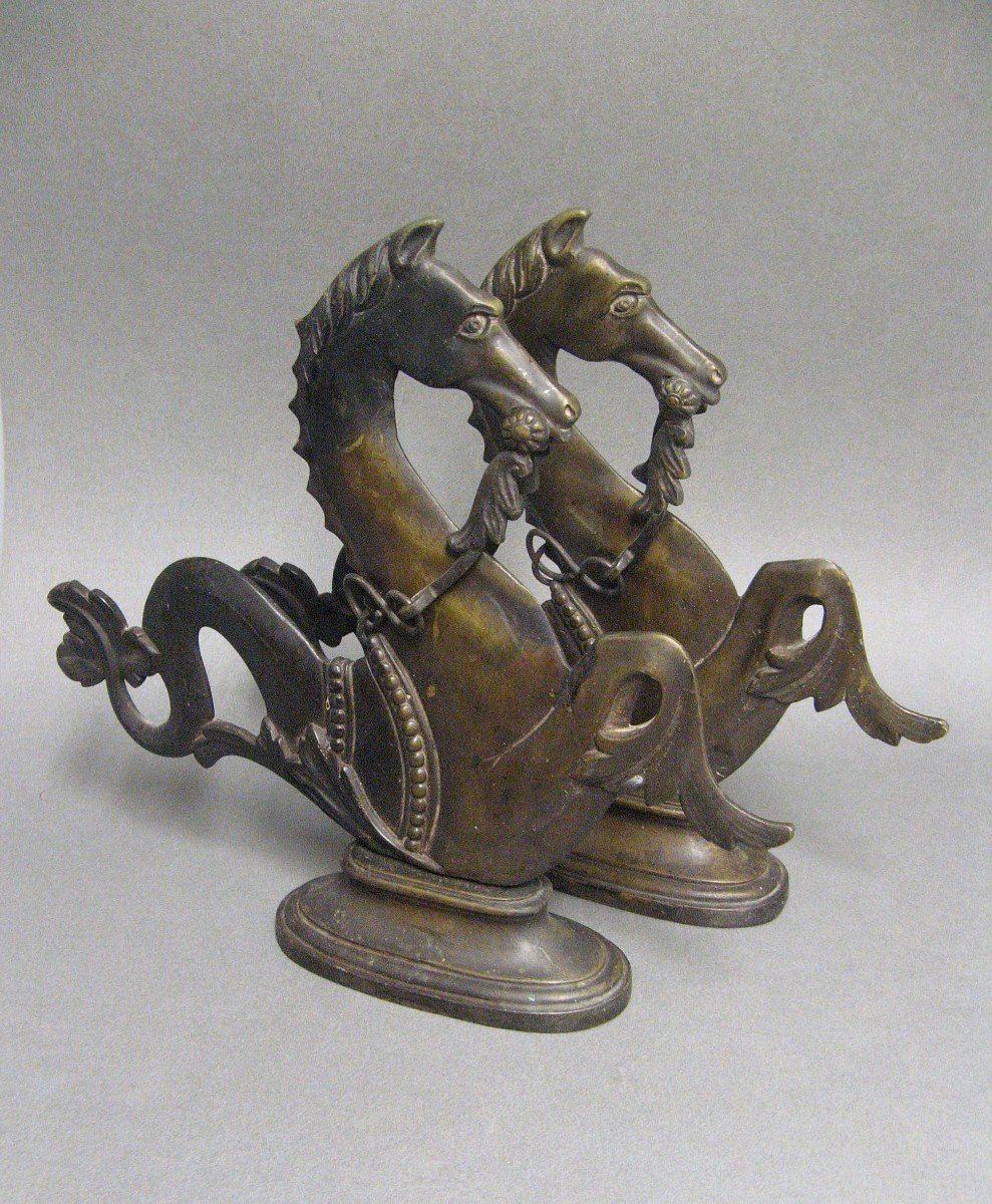 Pair Of Nineteenth Gondola Seahorses. Marine Horses.-photo-3