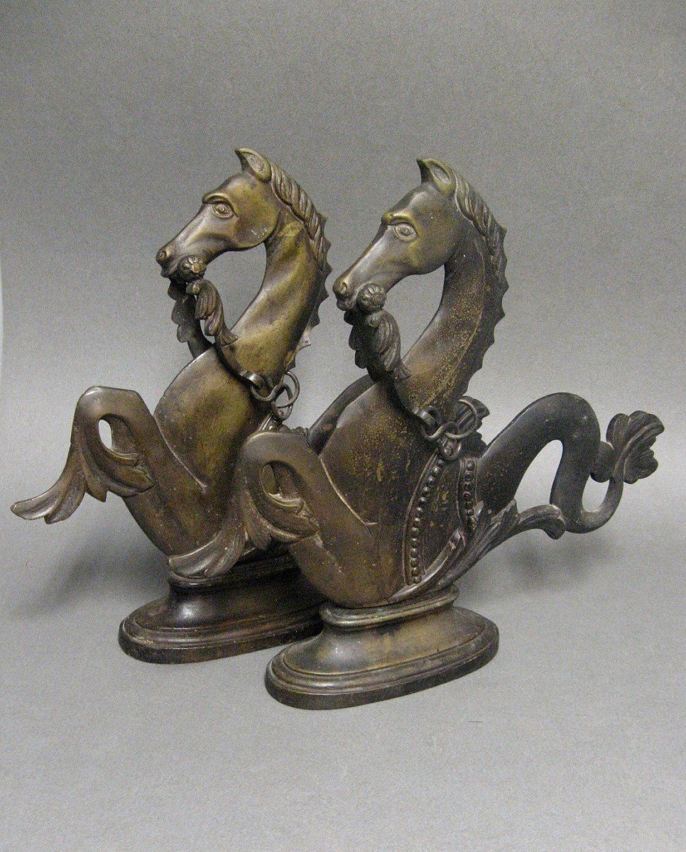 Pair Of Nineteenth Gondola Seahorses. Marine Horses.-photo-3