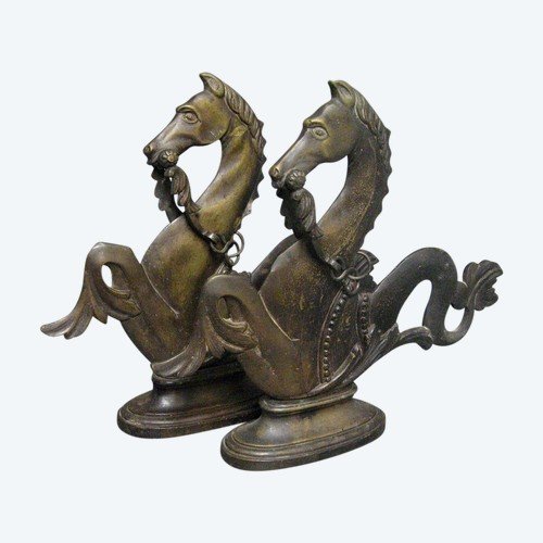 Pair Of Nineteenth Gondola Seahorses. Marine Horses.