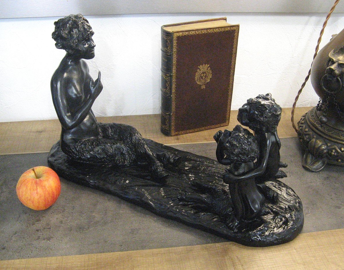 19th Century Bronze Group. The Fauna And These Small Faunas.-photo-2