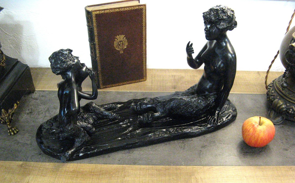 19th Century Bronze Group. The Fauna And These Small Faunas.-photo-4