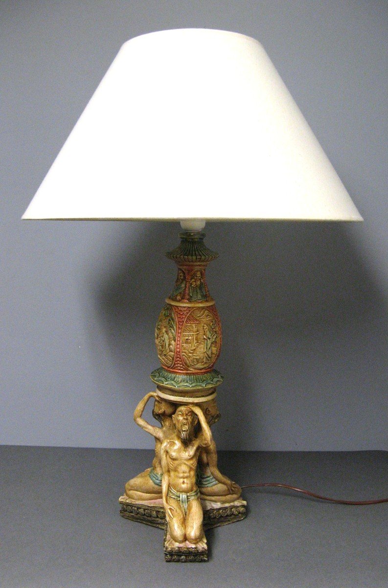 Reconstituted Stone Lamp, Decorations And Japanese Subjects.-photo-4