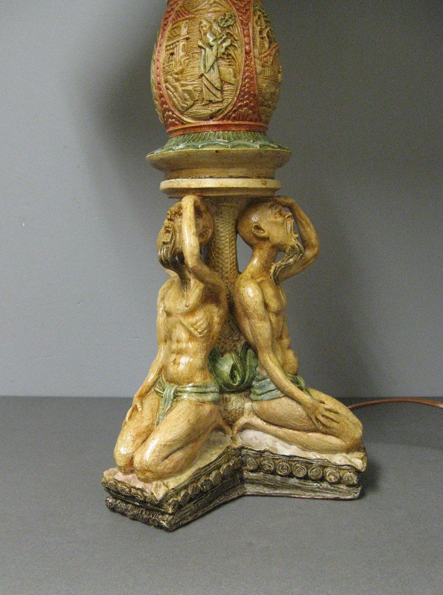 Reconstituted Stone Lamp, Decorations And Japanese Subjects.-photo-2