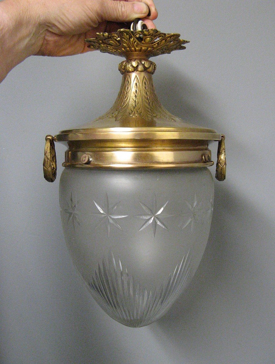 Nineteenth Century Cut Crystal And Bronze Ceiling Lamp.-photo-1