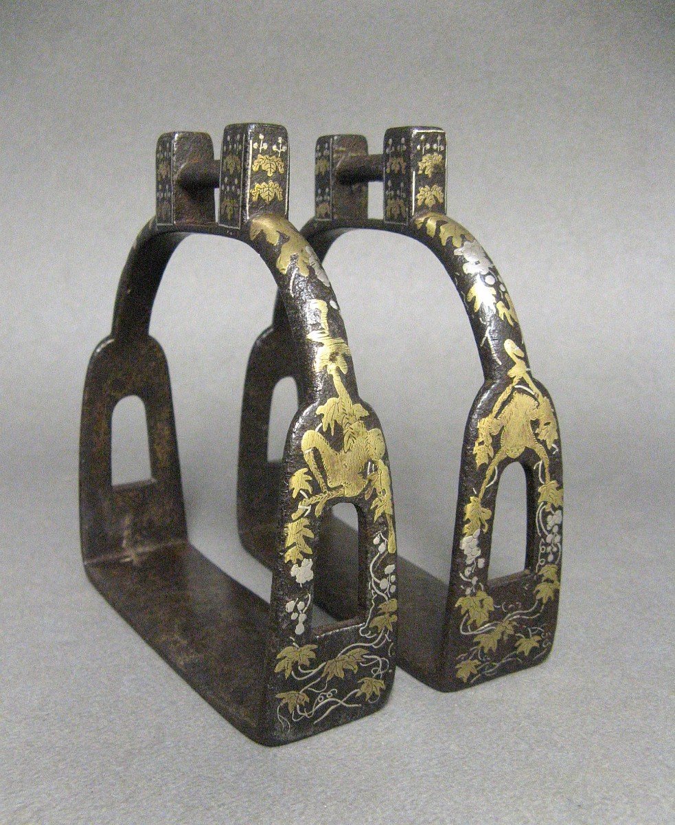 Pair Of Nineteenth Damascene Iron Stirrups.