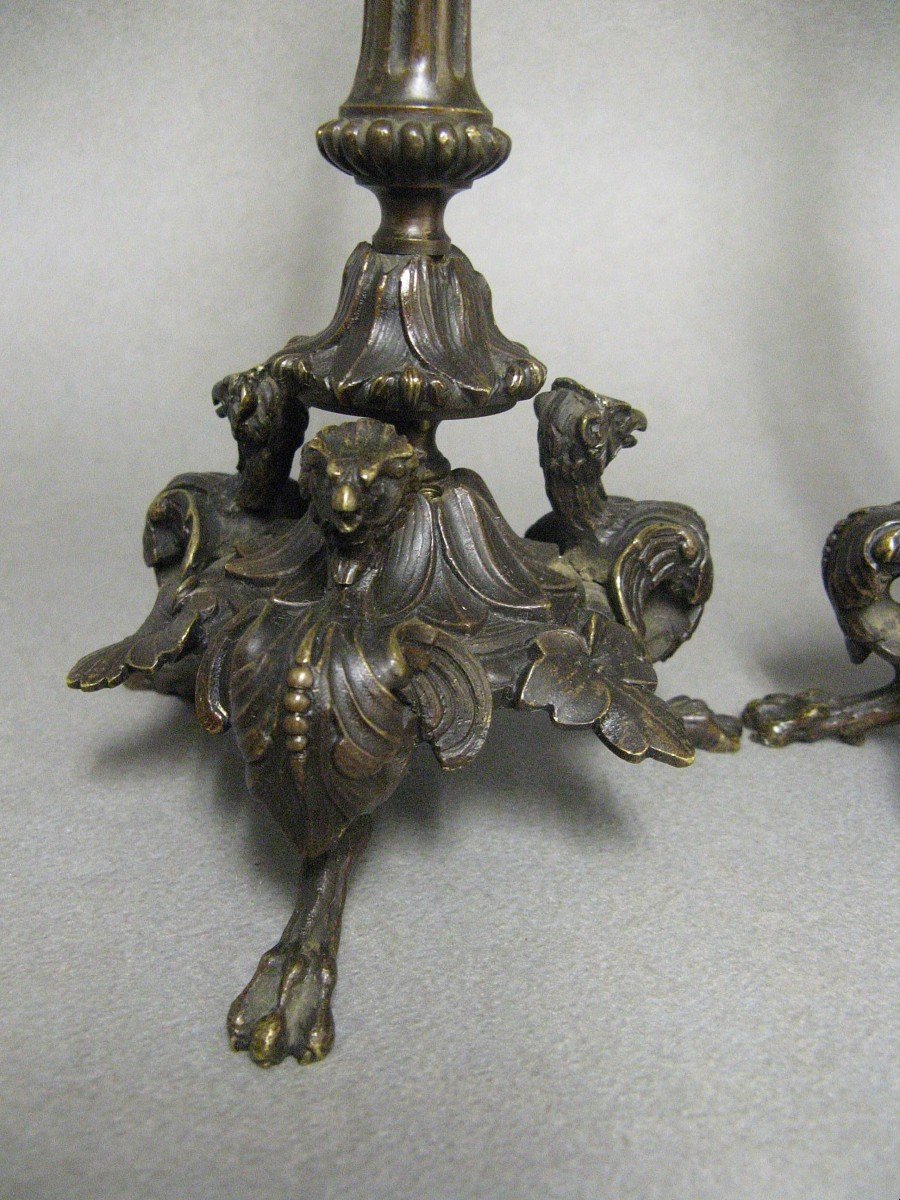 Pair Of Bronze Candlesticks Barbedienne Style Snake Decor Nineteenth.-photo-3