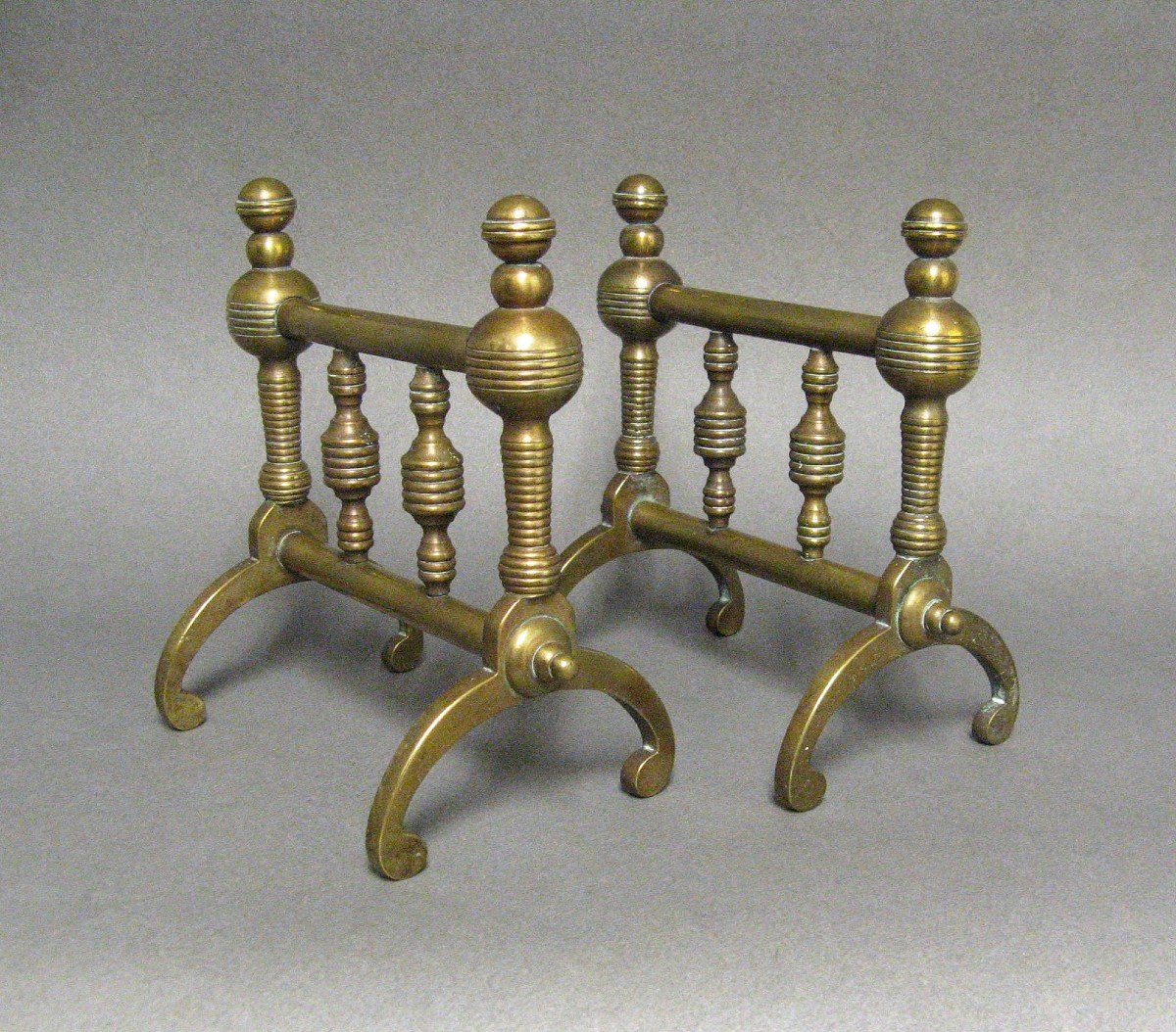 Pair Of Victorian Brass Andirons Or Fire Dogs.-photo-2