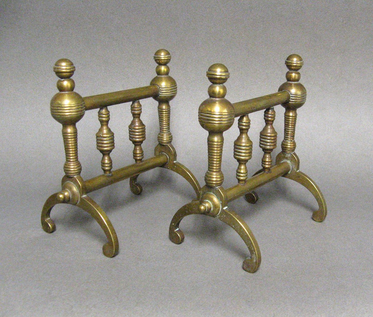 Pair Of Victorian Brass Andirons Or Fire Dogs.