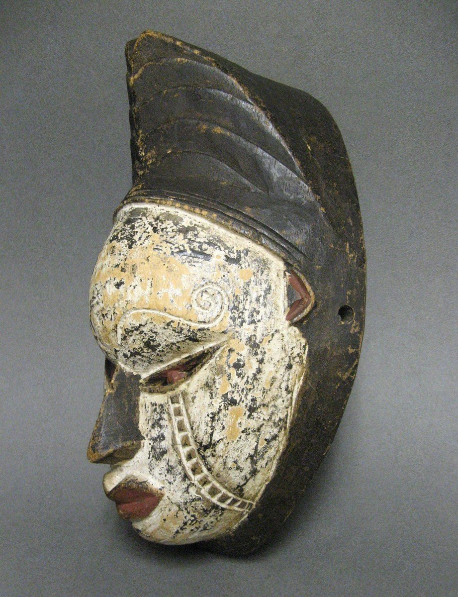 Masque Africain En Bois Polychrome Gabon.-photo-2