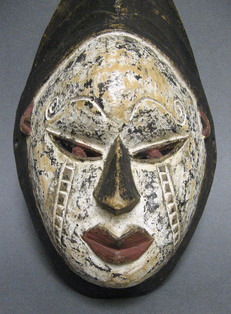 Masque Africain En Bois Polychrome Gabon.-photo-3